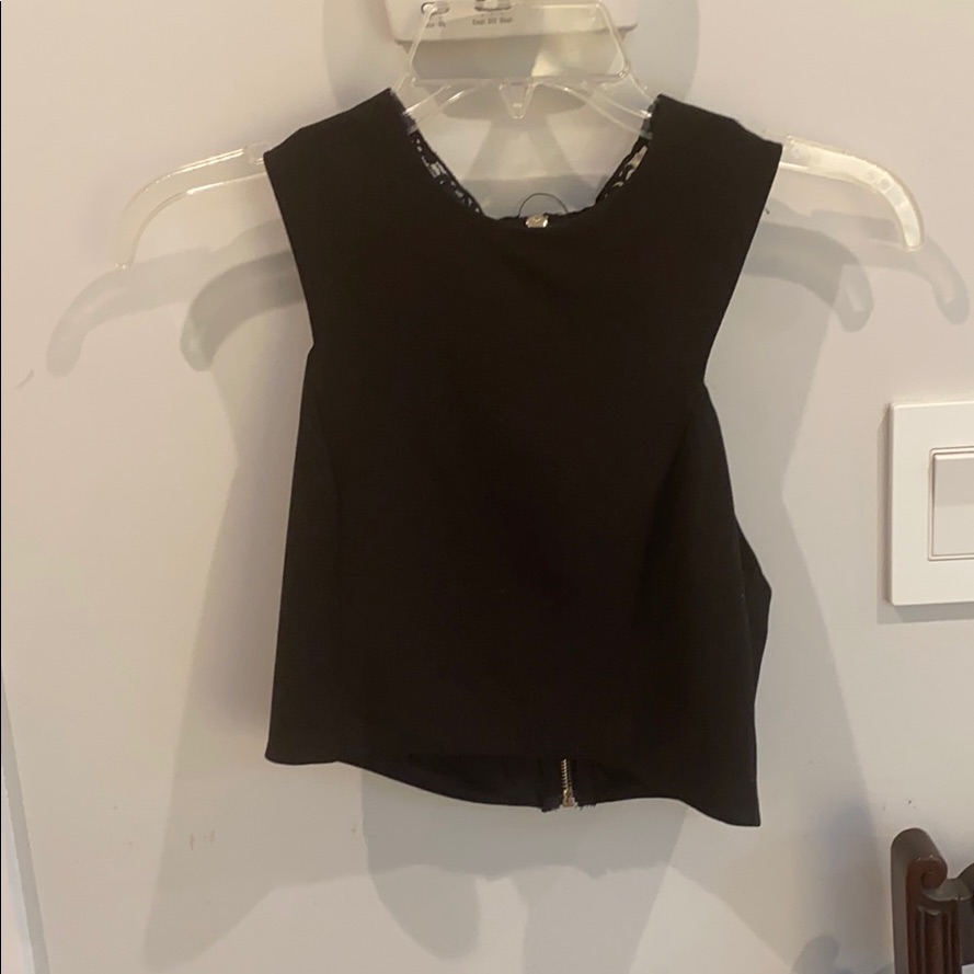 Black Crop Top With Lace Back